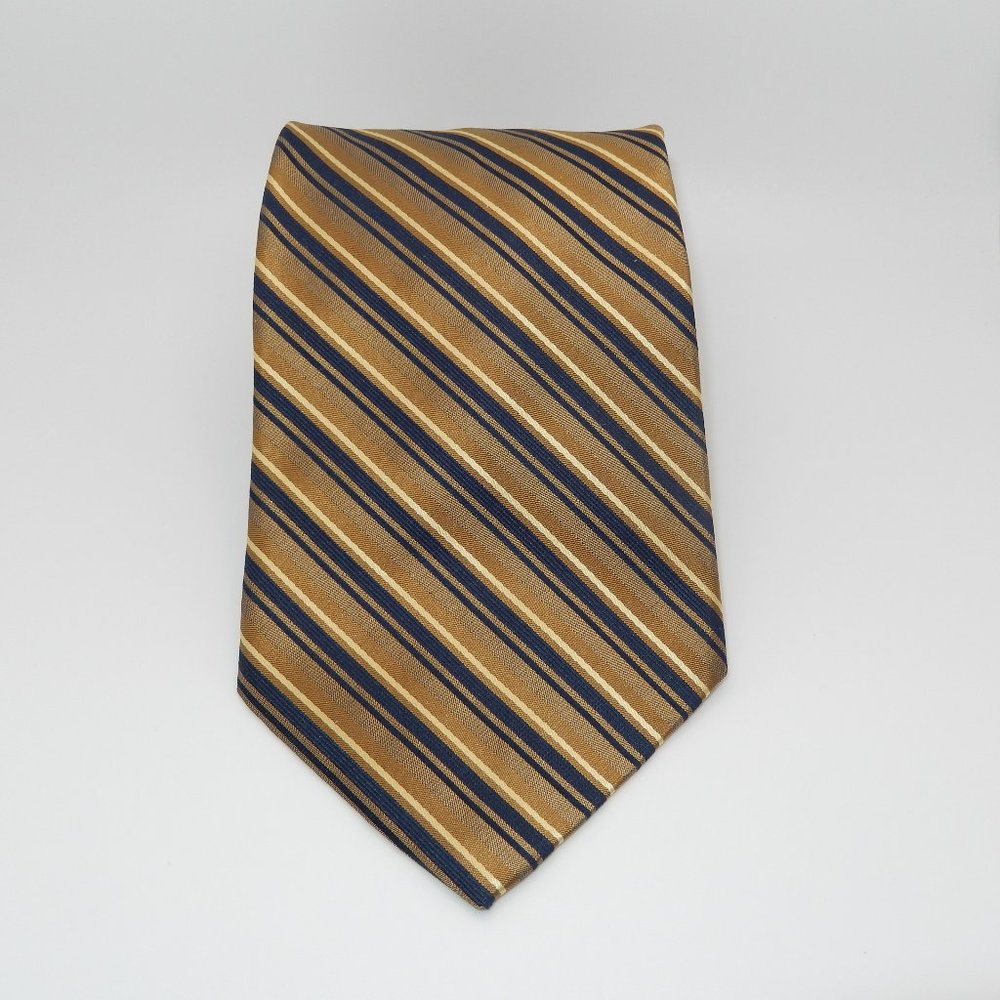 Nautica 100% Silk Designer Necktie / Gold & Navy Stripe / L- 58" x W- 4" / NWOT
